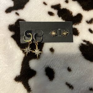 Gold Starburst Earrings and Stud Set